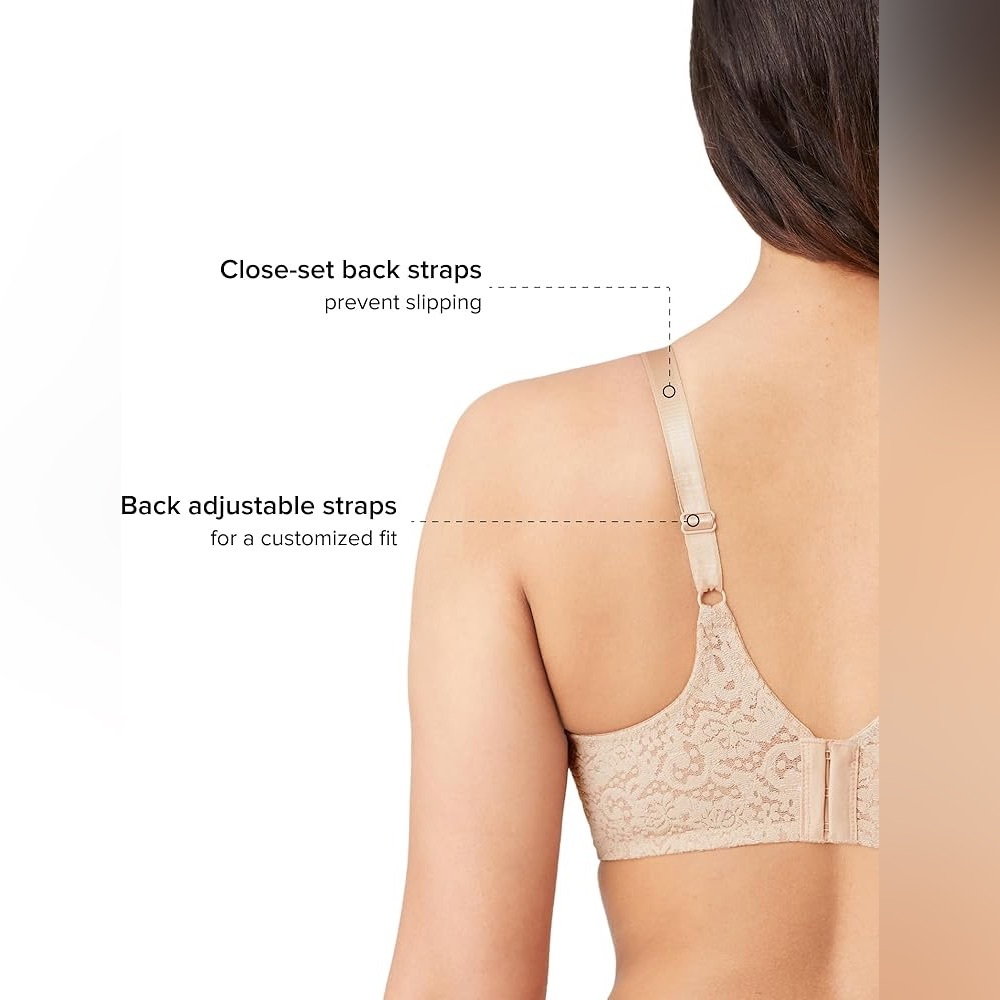 Wacoal Nude Beige Halo Lace Unlined Sheer Full Coverage Underwire Bra Size 34DD - Picture 7 of 9